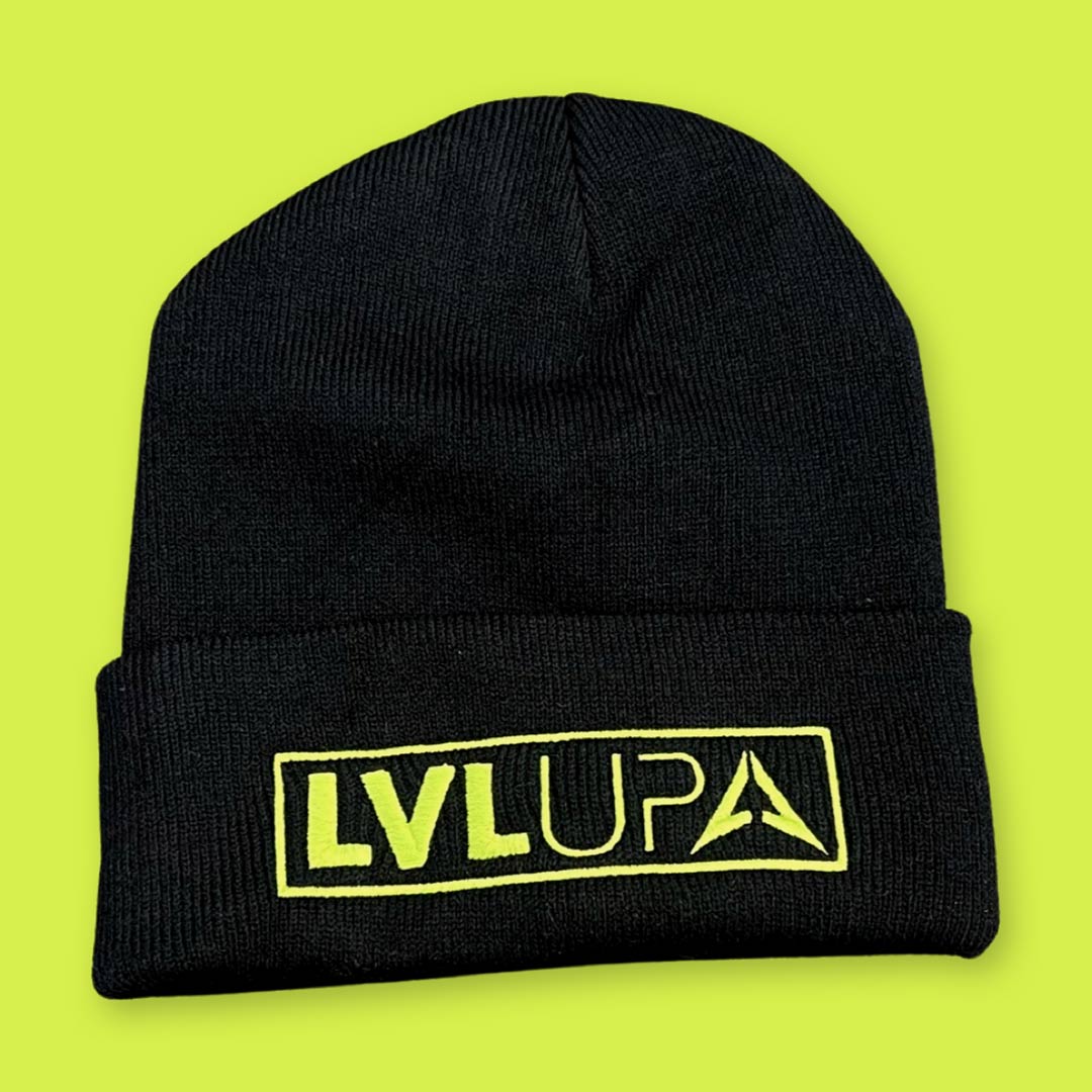 Beanie - LVL UP Trendy Logo - Black with Lime